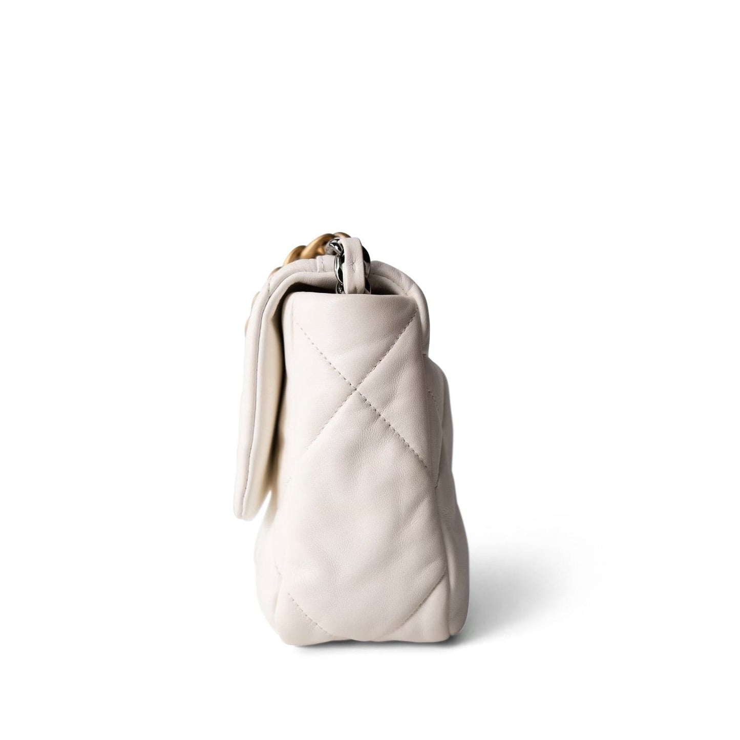 White Lambskin Quilted 19 Flap Small MHW