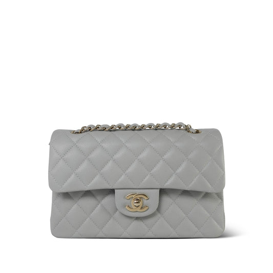 21A Grey Caviar Quilted Classic Flap Small LGHW