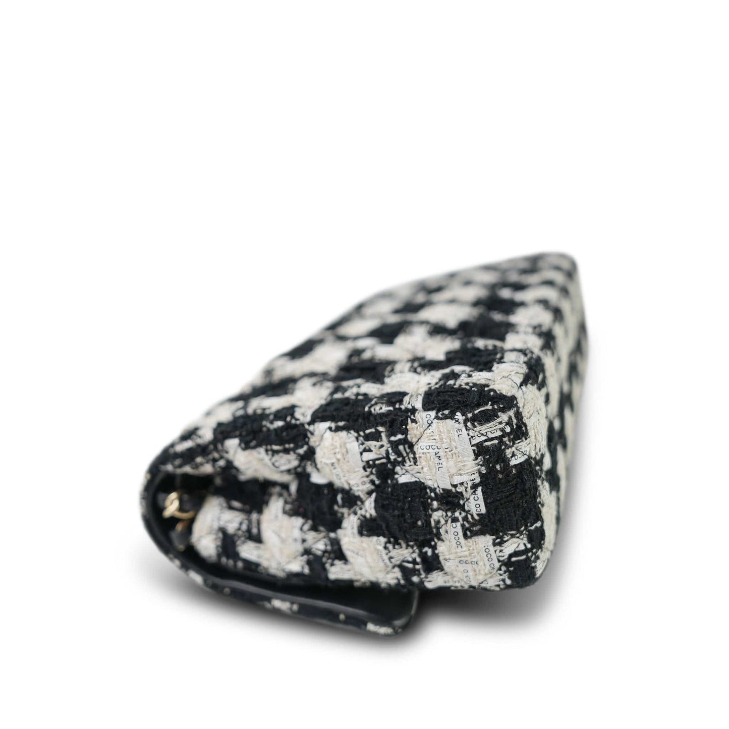 20S Black White Ecru Houndstooth Tweed Quilted Classic Flap Medium LGHW