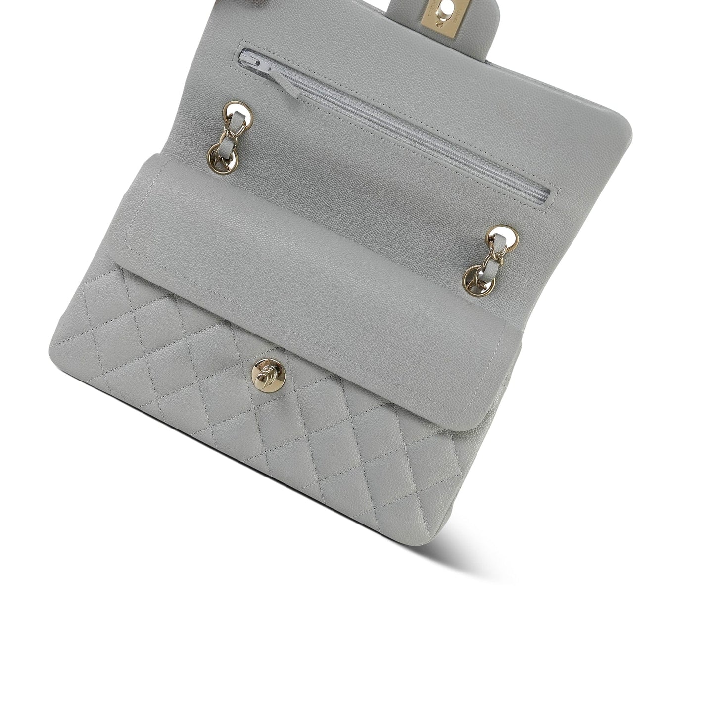 21A Grey Caviar Quilted Classic Flap Small LGHW