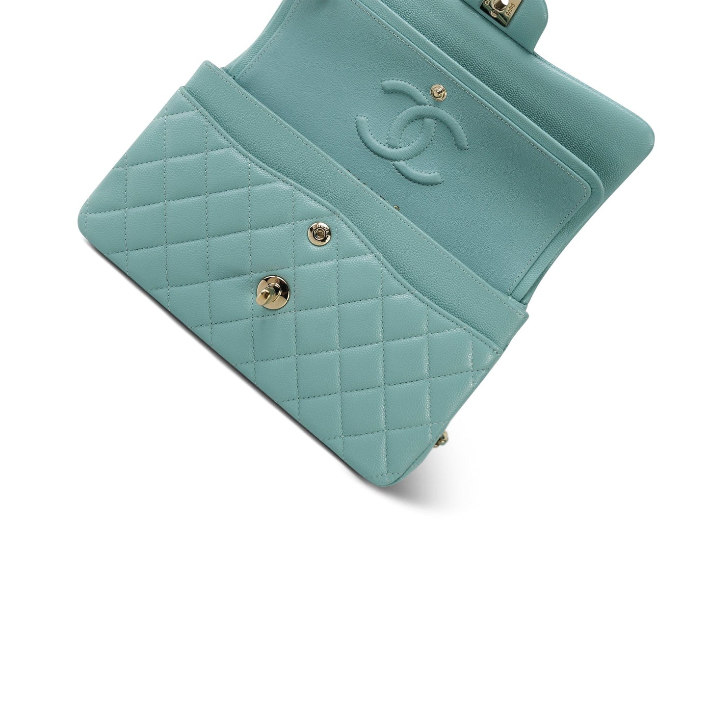 20C Tiffany Blue Caviar Quilted Classic Flap Small Light Gold Hardware