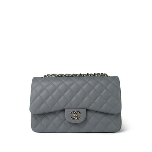 20C Grey Caviar Quilted Jumbo Classic Flap Light Gold Hardware