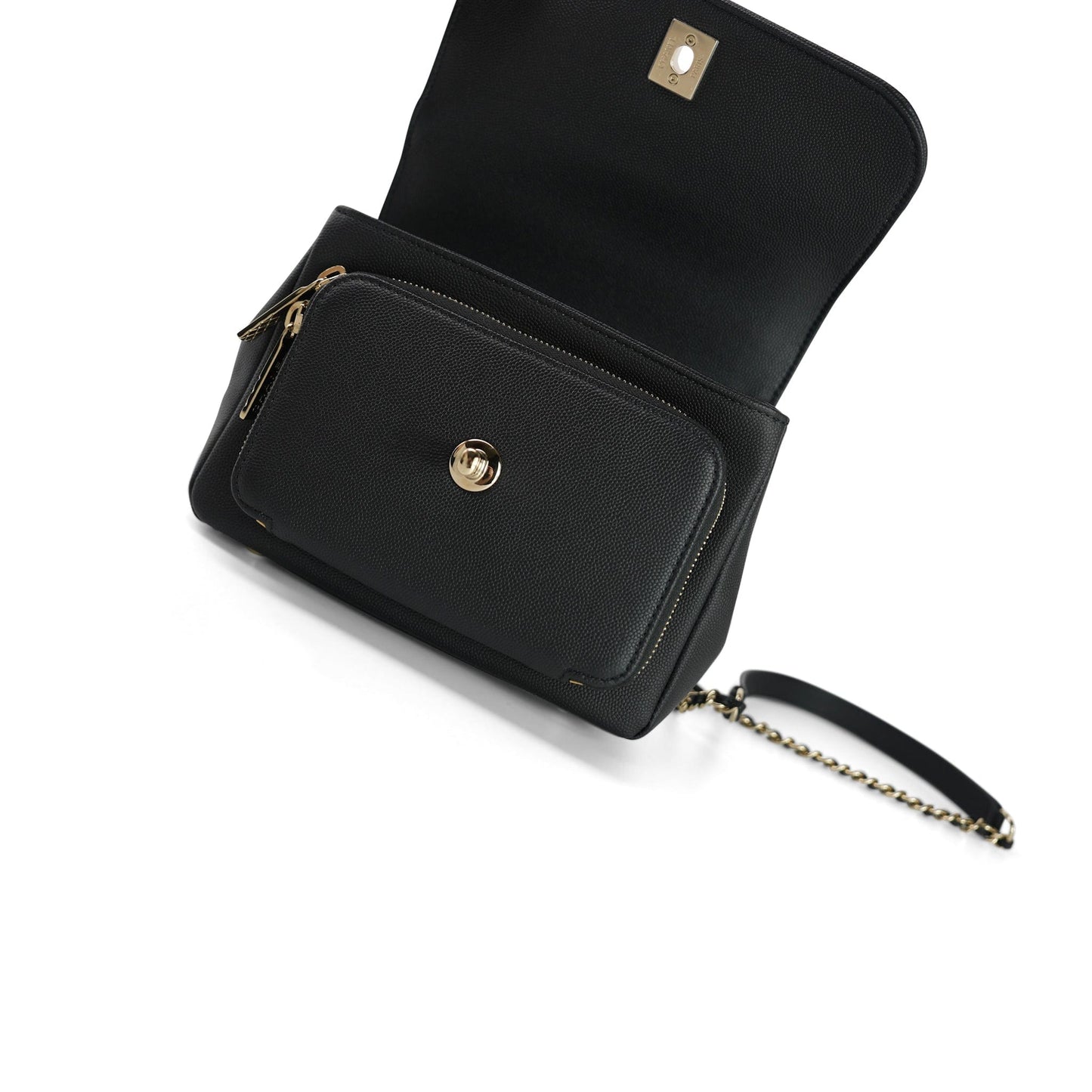 20B Black Caviar Quilted Business Affinity Flap Small Light Gold Hardware