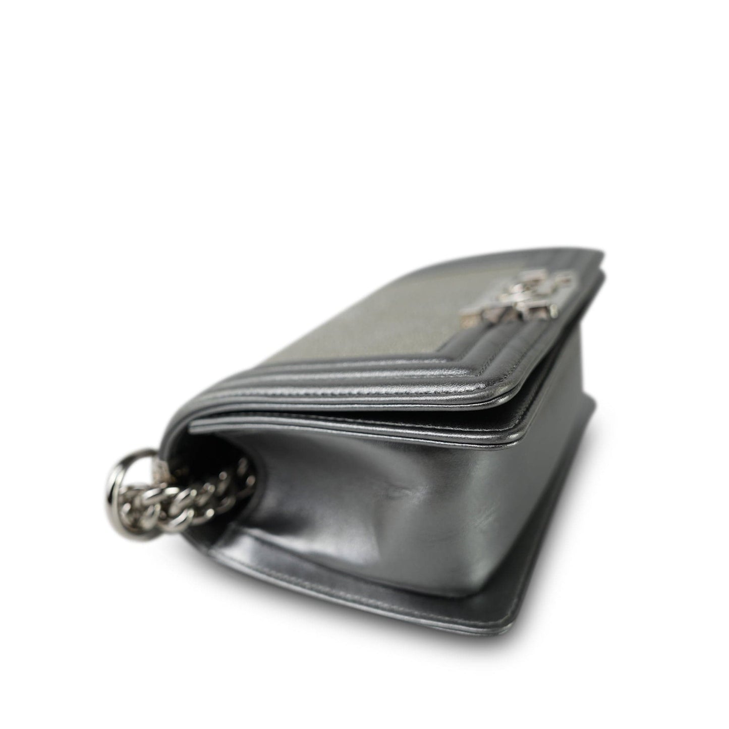 15K Silver Metallic Galuchat Stingray Boy Bag Small Silver Hardware