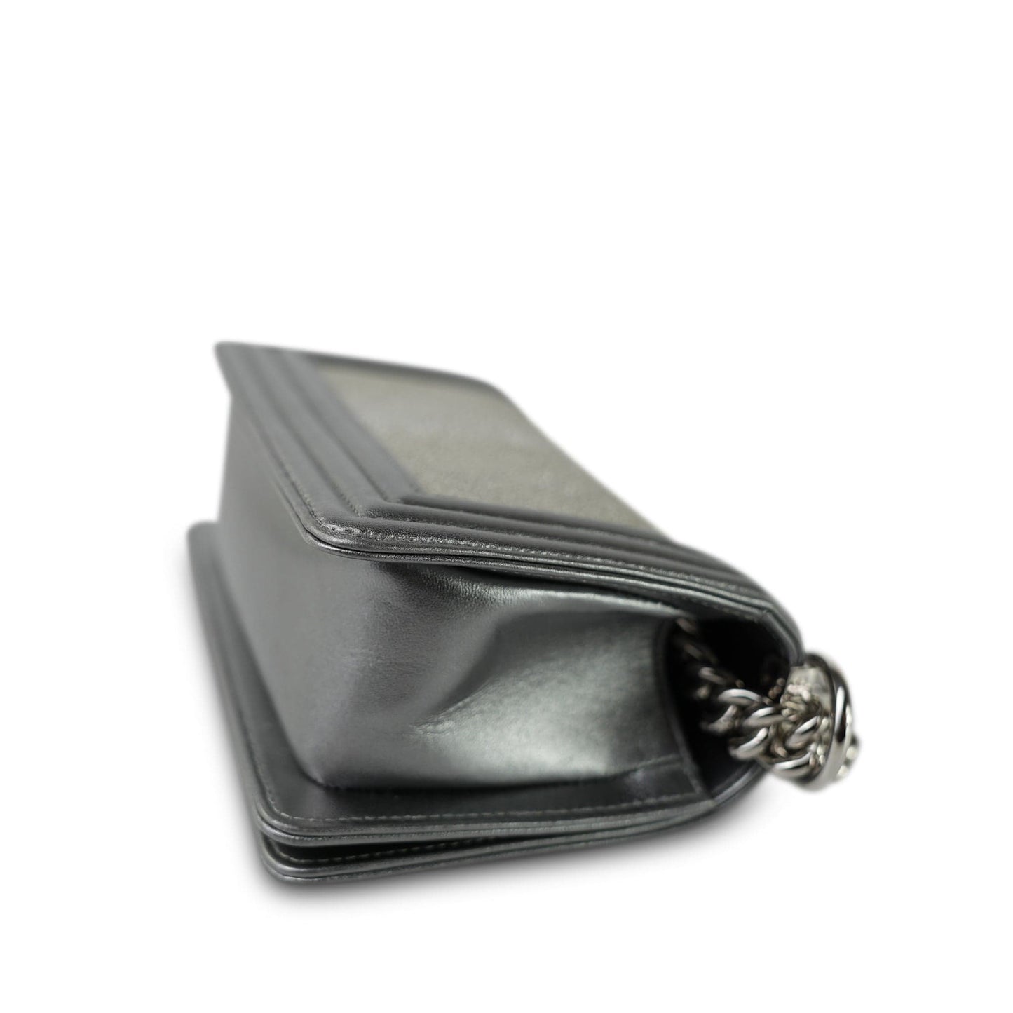 15K Silver Metallic Galuchat Stingray Boy Bag Small Silver Hardware