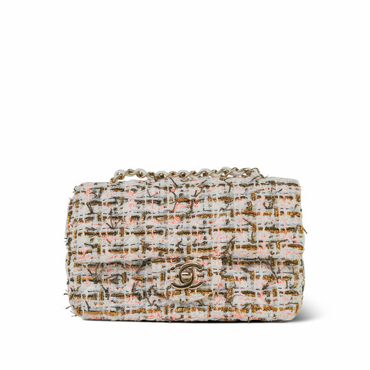 19C White/Orange/Gold Tweed Quilted Mini Rectangular Flap LGHW