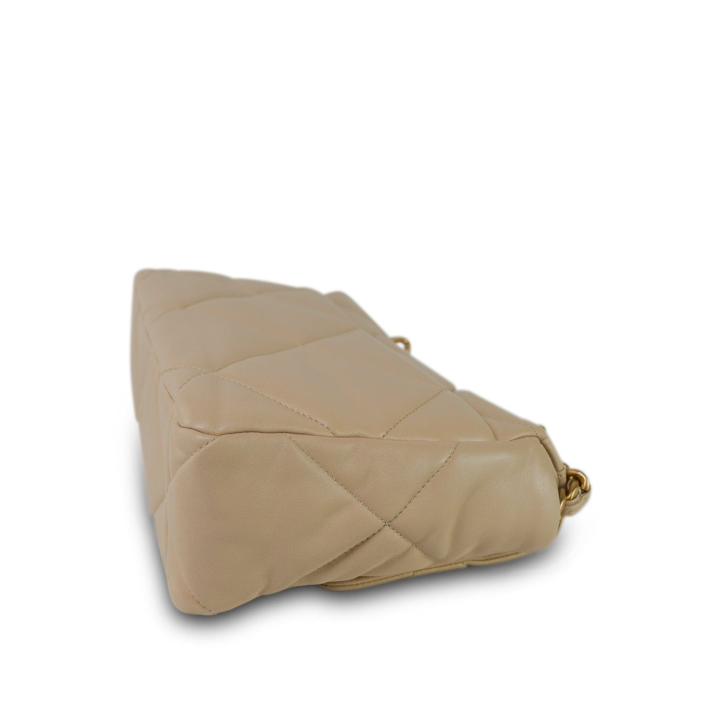 21B Beige Lambskin Quilted 19 Flap Medium/Large Mixed Hardware