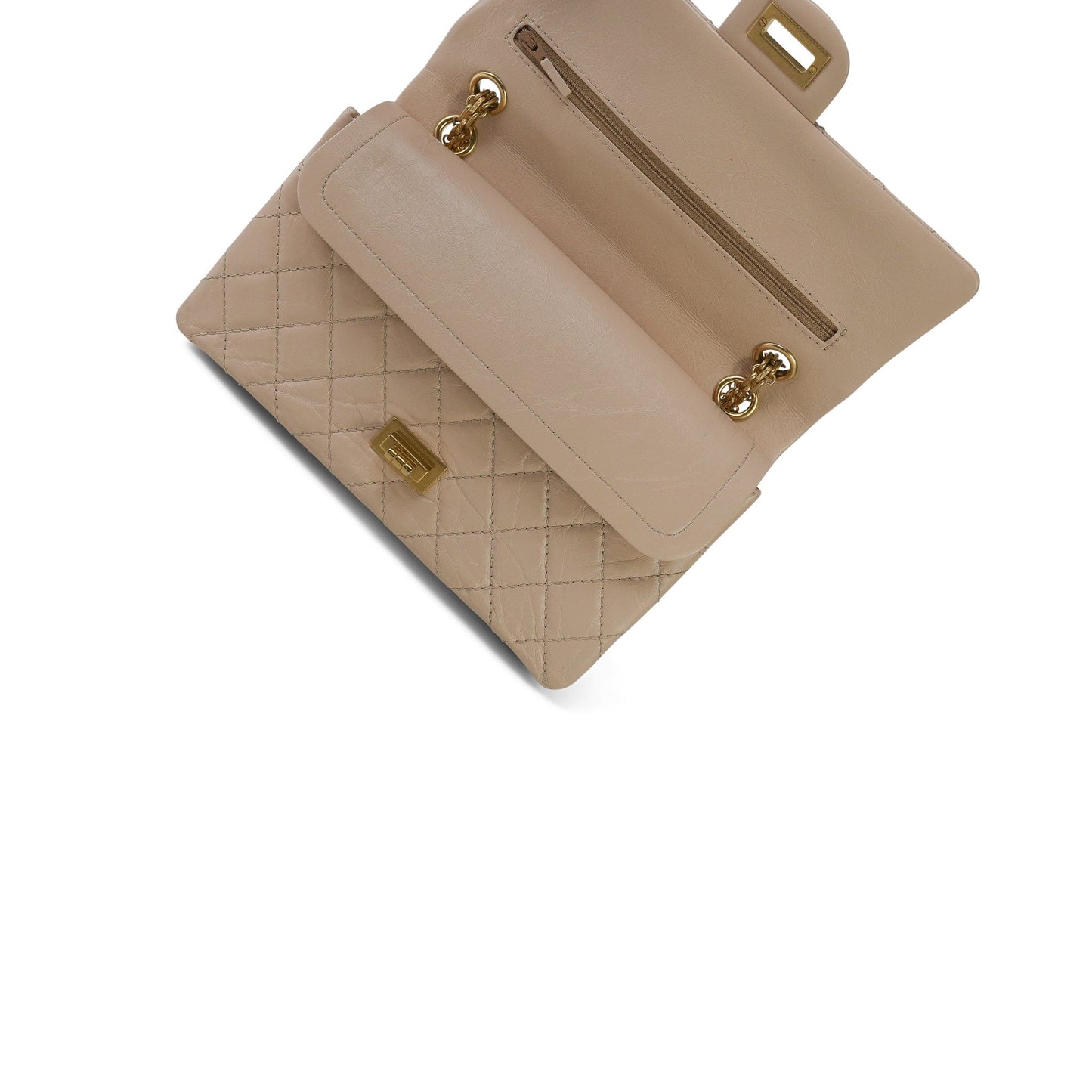 18A Beige Crumpled Calfskin Quilted Reissue 2.55 225 Aged Gold Hardware