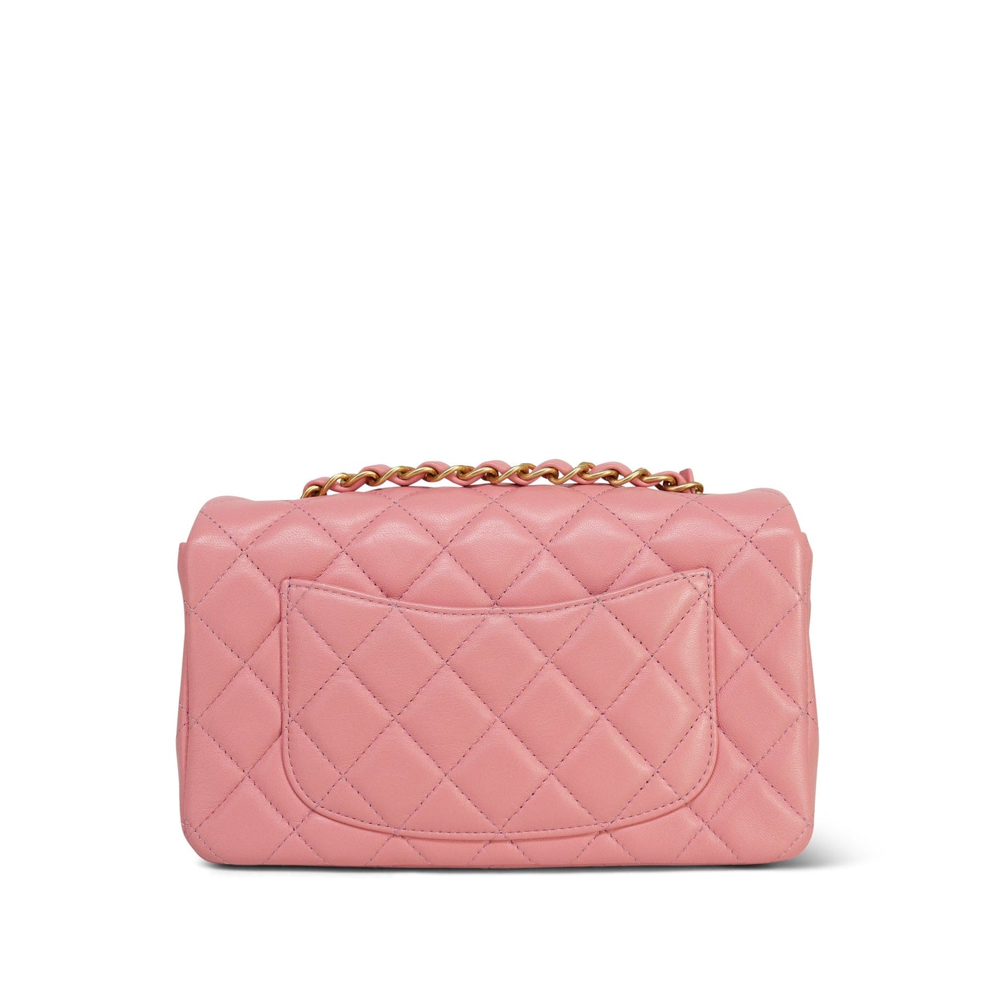 19s Pink Lambskin Quilted Mini Rectangular Flap Aged Gold Hardware