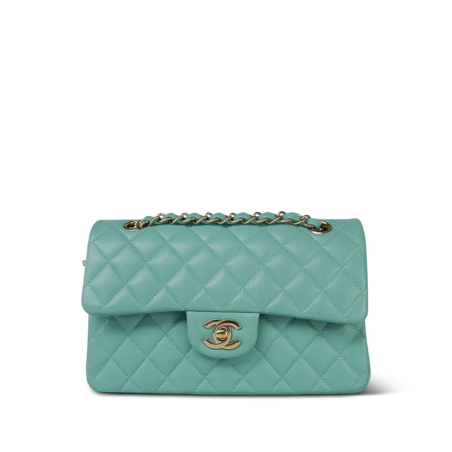 20c Tiffany Blue Caviar Quilted Small Classic Flap LGHW