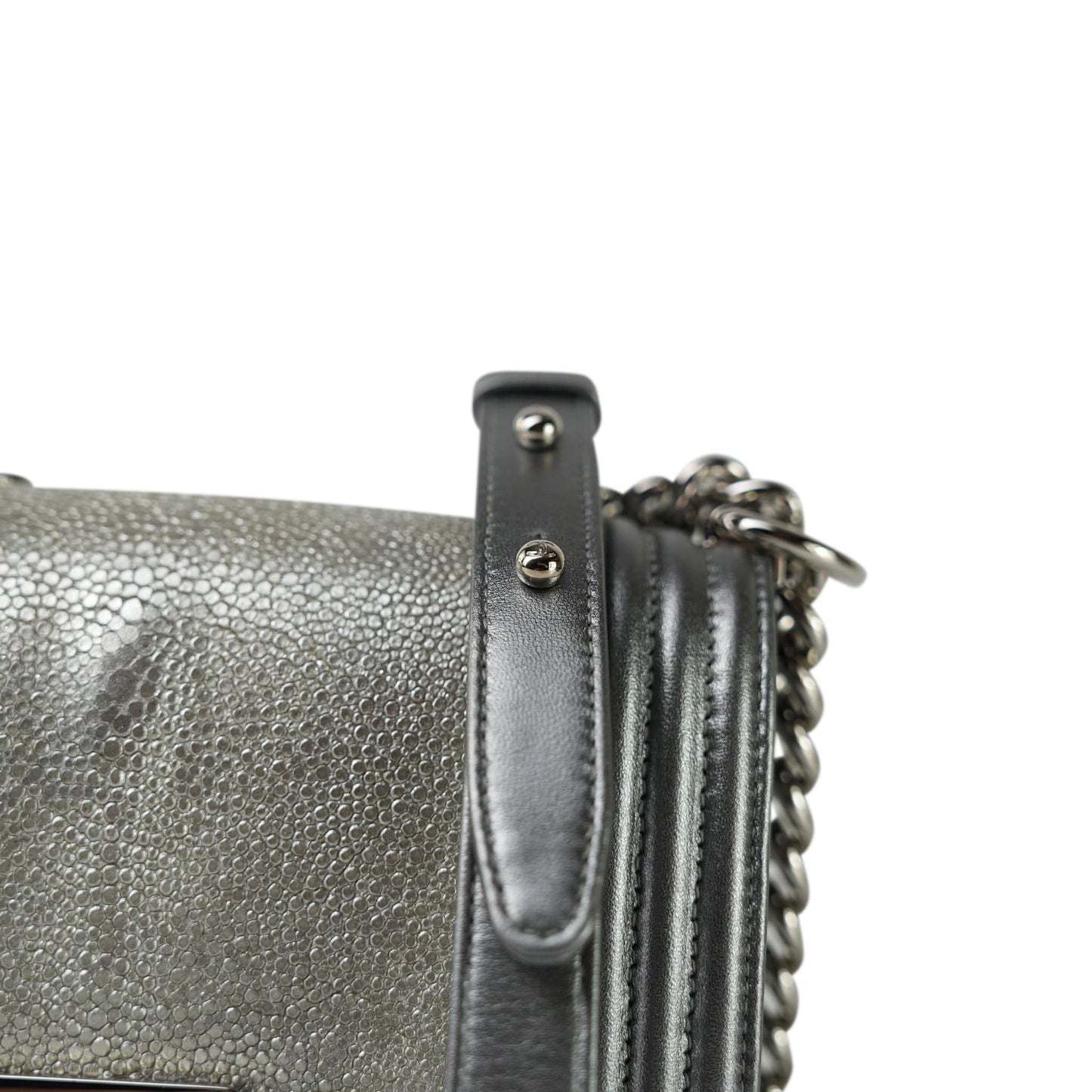 15K Silver Metallic Galuchat Stingray Boy Bag Small Silver Hardware