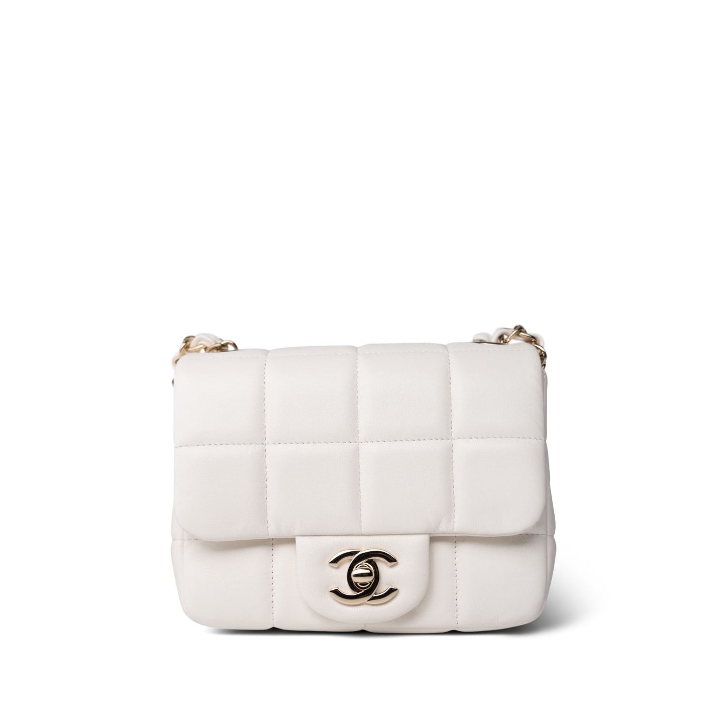 White Lambskin Quilted Monacoco Mini Square Flap LGHW