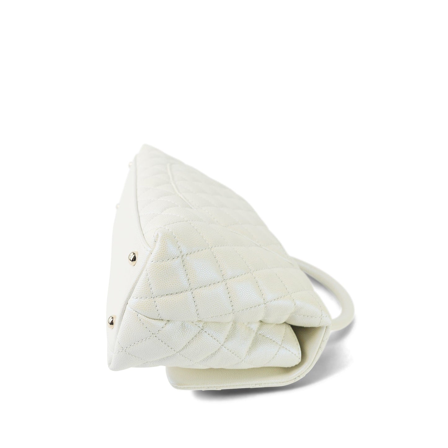 20K White Iridescent Caviar Quilted Coco Handle Medium Light Gold Hardware