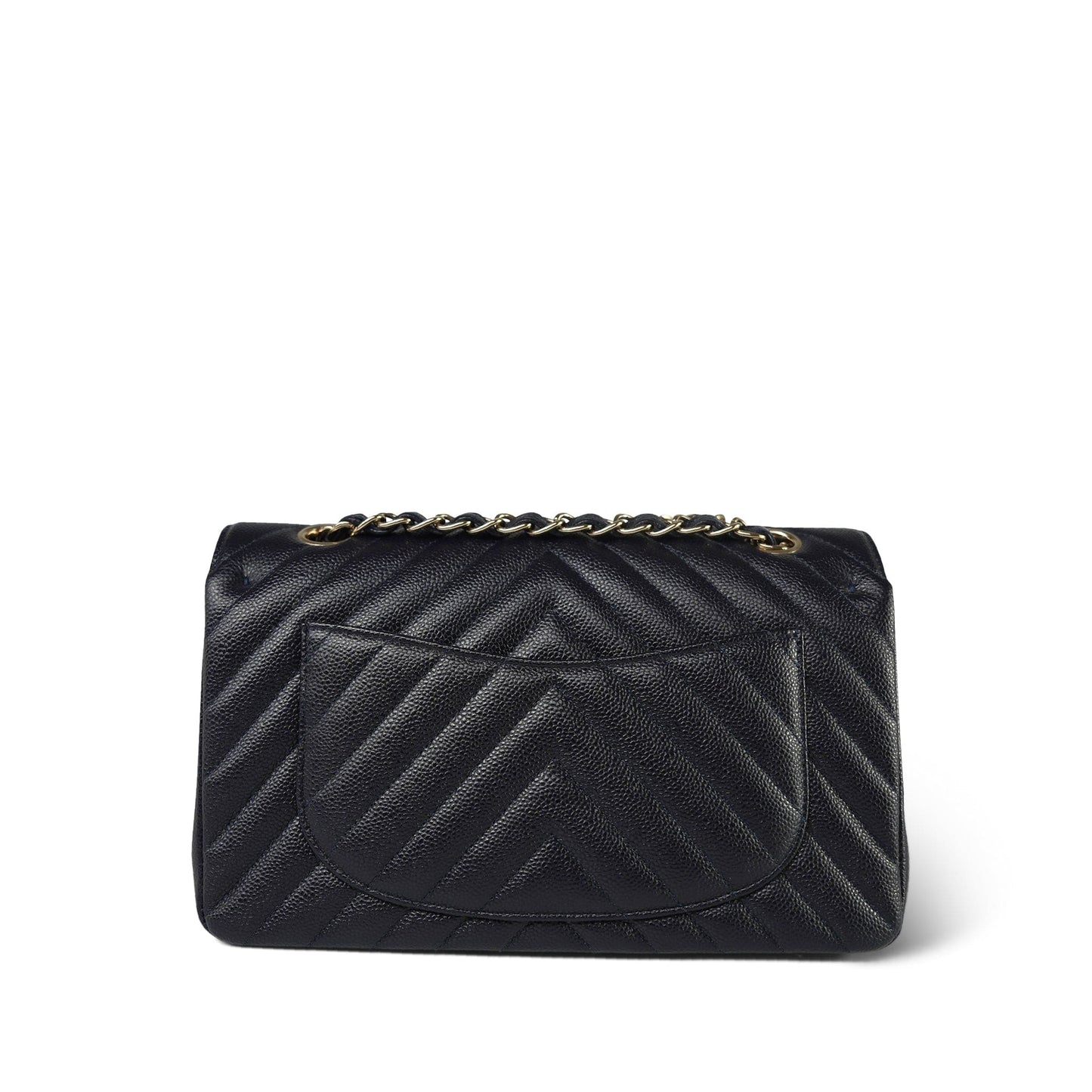 20B Navy Caviar Chevron Quilted Classic Flap Small Light Gold Hardware