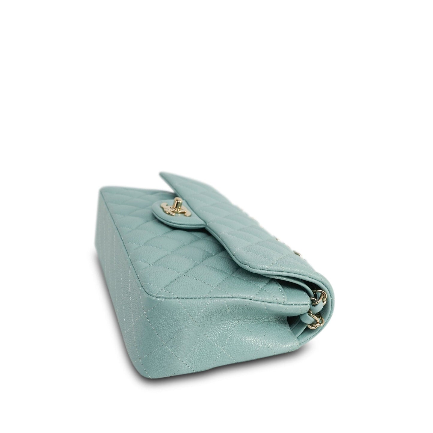 20C Tiffany Blue Caviar Quilted Classic Flap Small Light Gold Hardware