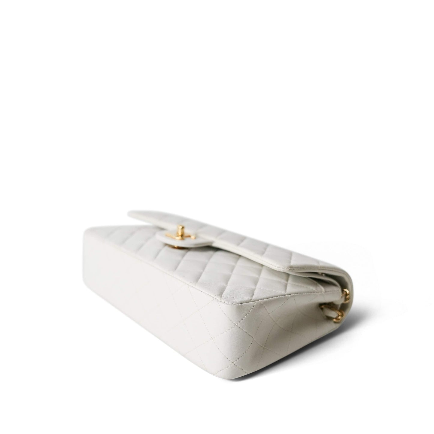 White Lambskin Quilted Classic Flap Medium Gold Hardware