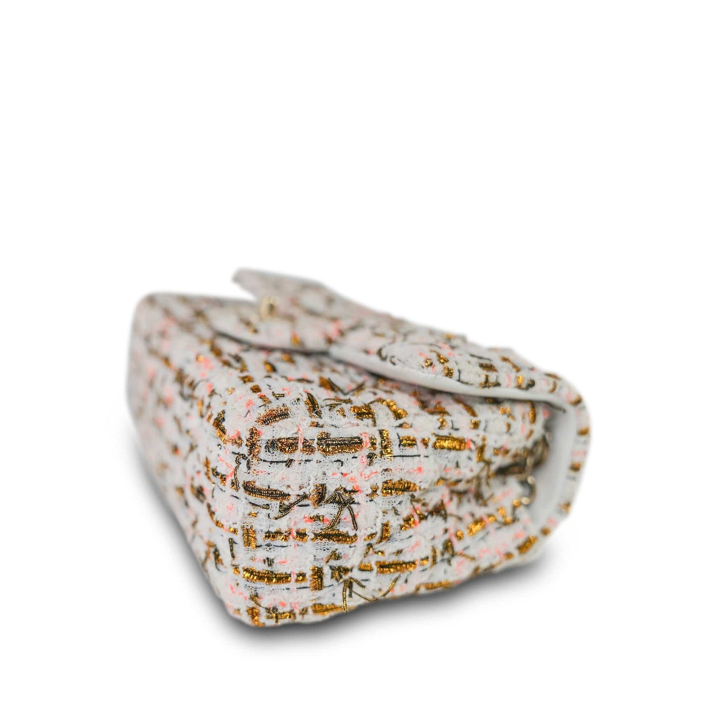 19C White/Orange/Gold Tweed Quilted Mini Rectangular Flap LGHW