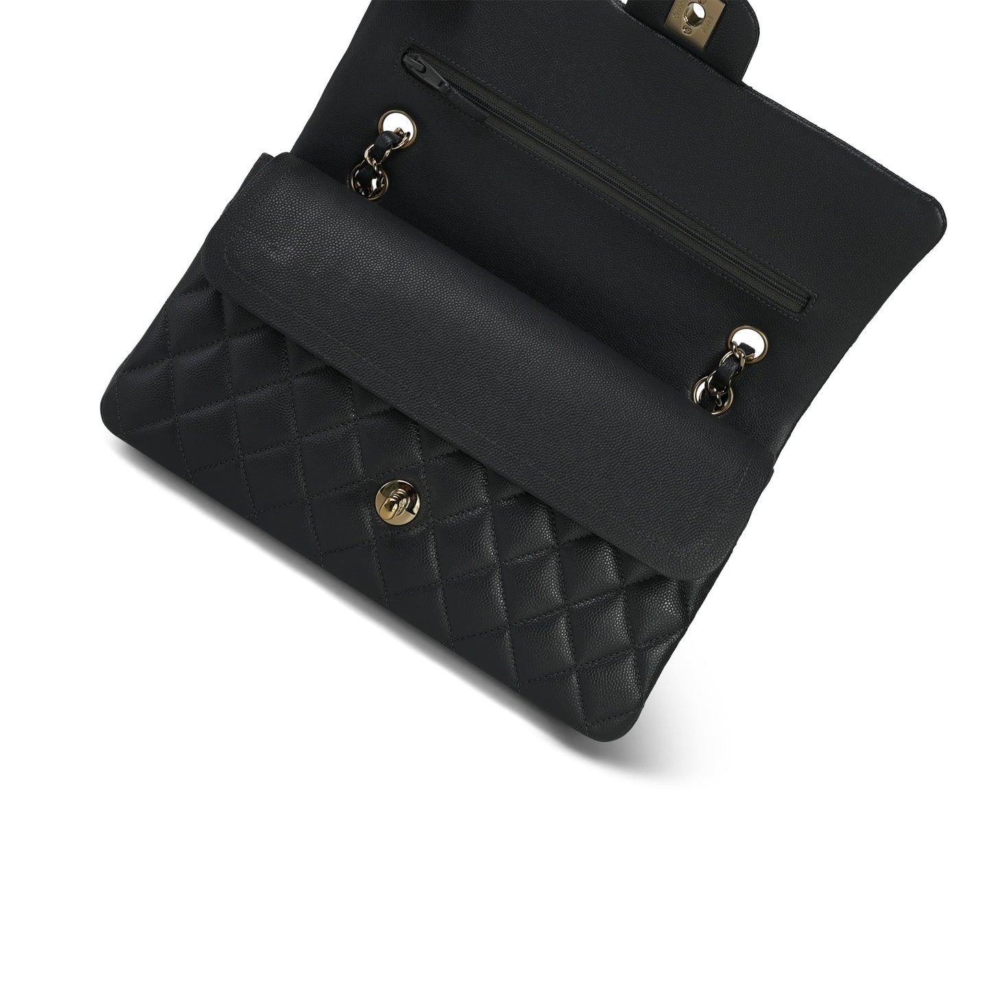 21B Dark Grey Caviar Quilted Classic Flap Medium Light Gold Hardware