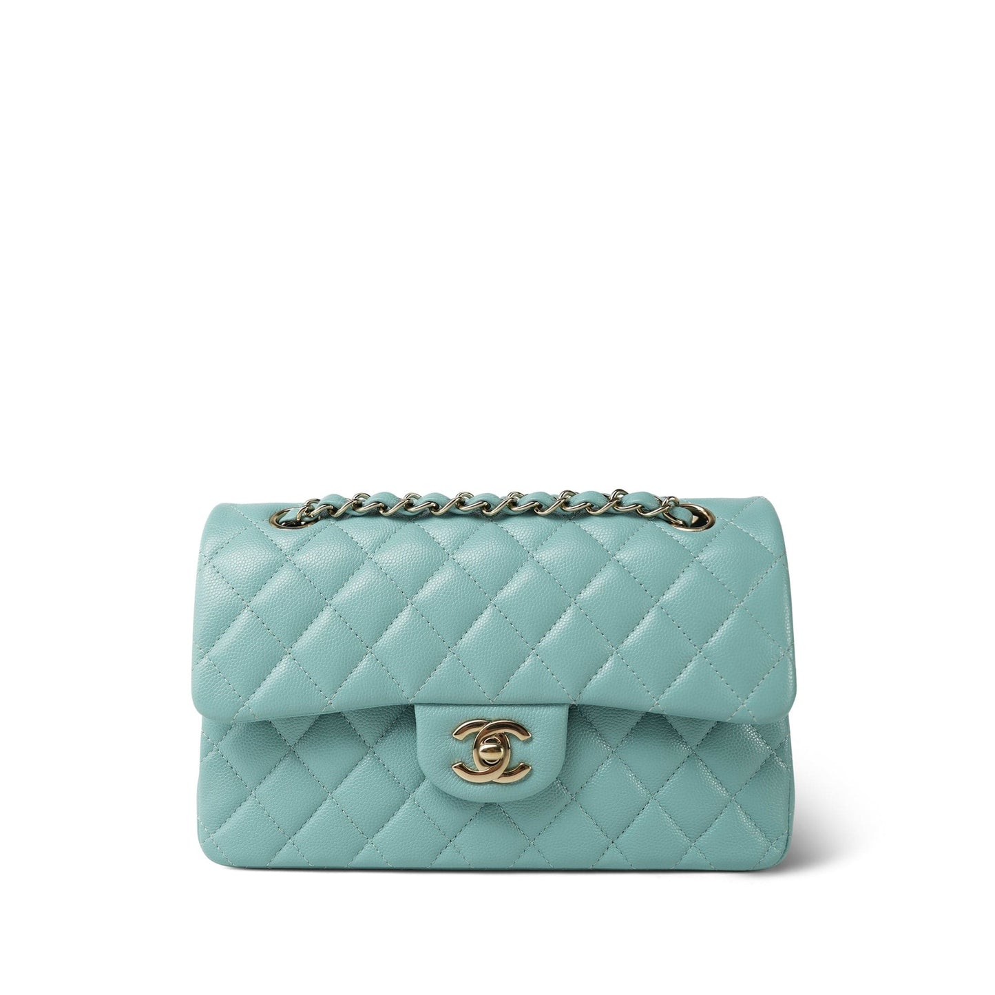 20C Tiffany Blue Caviar Quilted Classic Flap Small Light Gold Hardware