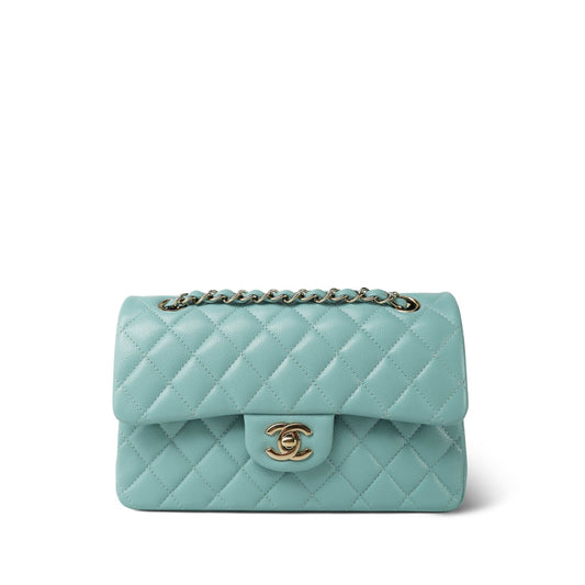 20C Tiffany Blue Caviar Quilted Classic Flap Small Light Gold Hardware