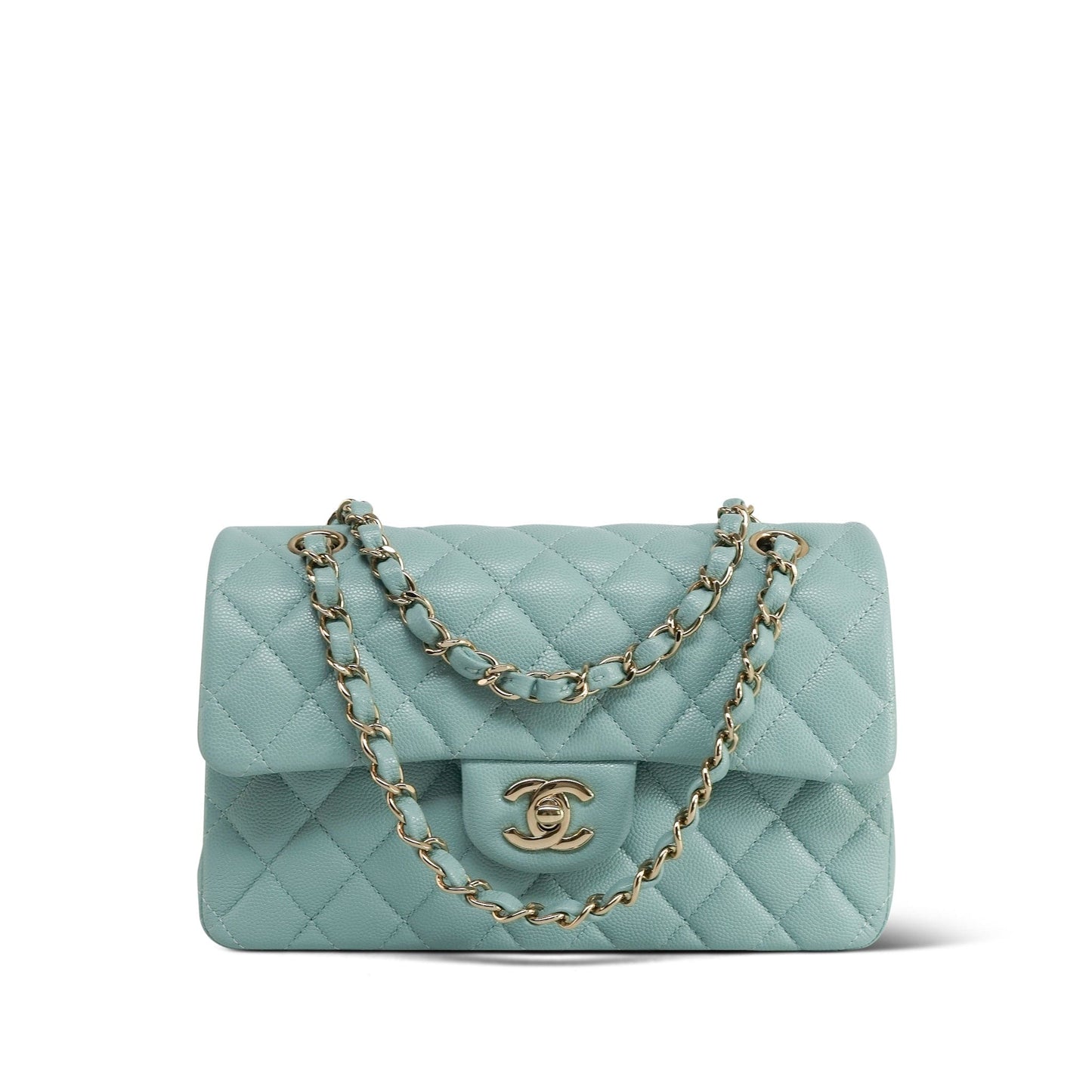 20C Tiffany Blue Caviar Quilted Classic Flap Small Light Gold Hardware