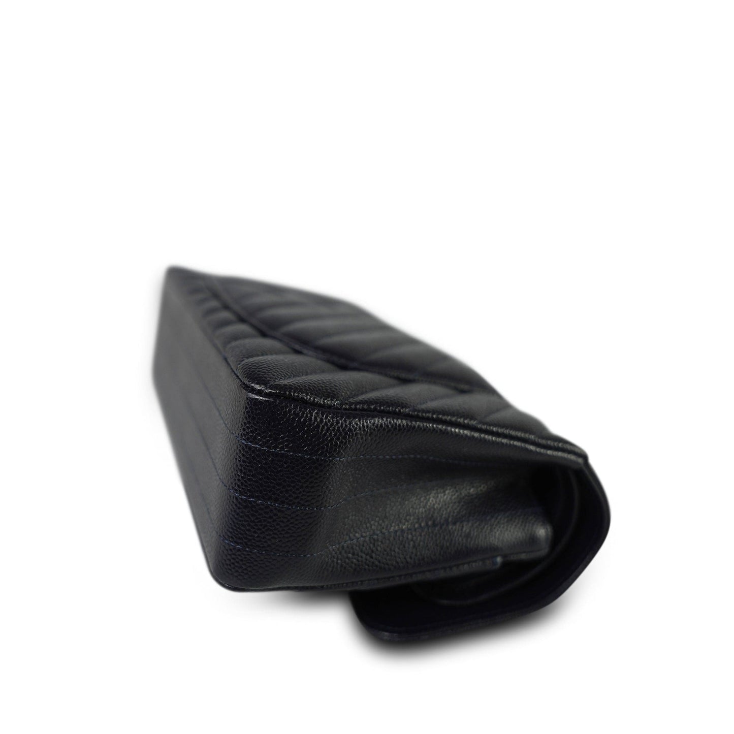 20B Navy Caviar Chevron Quilted Classic Flap Small Light Gold Hardware