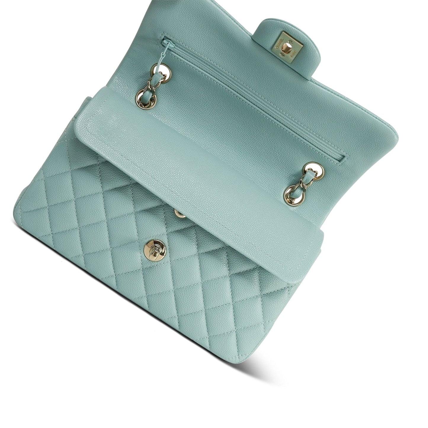 20C Tiffany Blue Caviar Quilted Classic Flap Small Light Gold Hardware