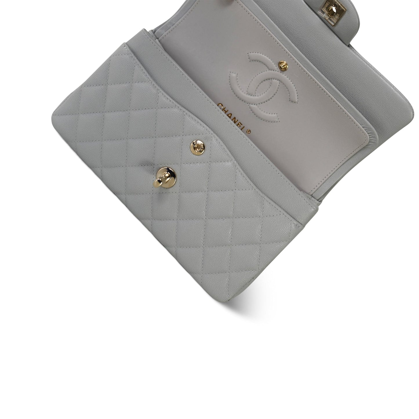21A Grey Caviar Quilted Classic Flap Small Light Gold Hardware