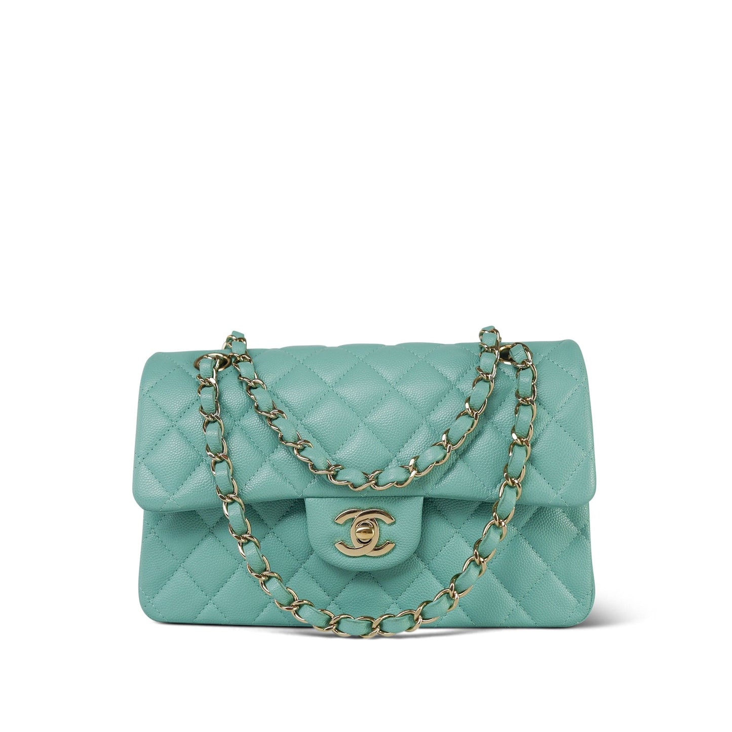 20c Tiffany Blue Caviar Quilted Small Classic Flap LGHW