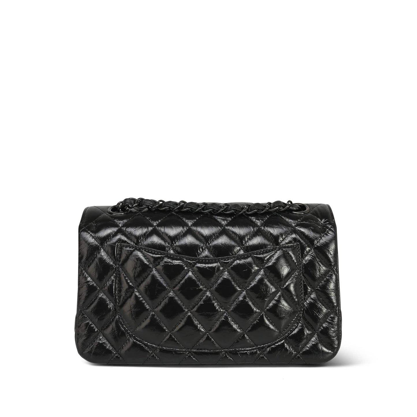 20S So Black Shiny Crumpled Calfskin Quilted Small Classic Flap