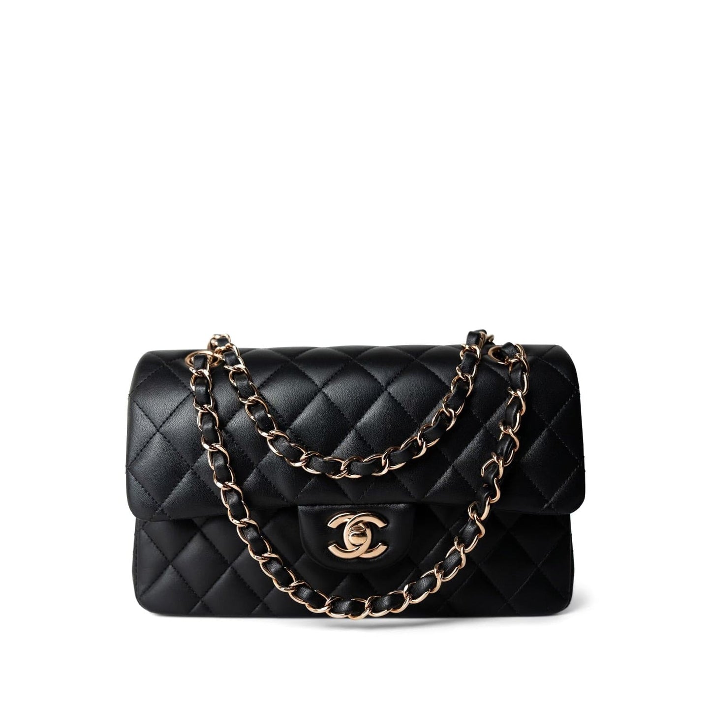 21B Black Lambskin Quilted Classic Flap Small Rose Gold Hardware