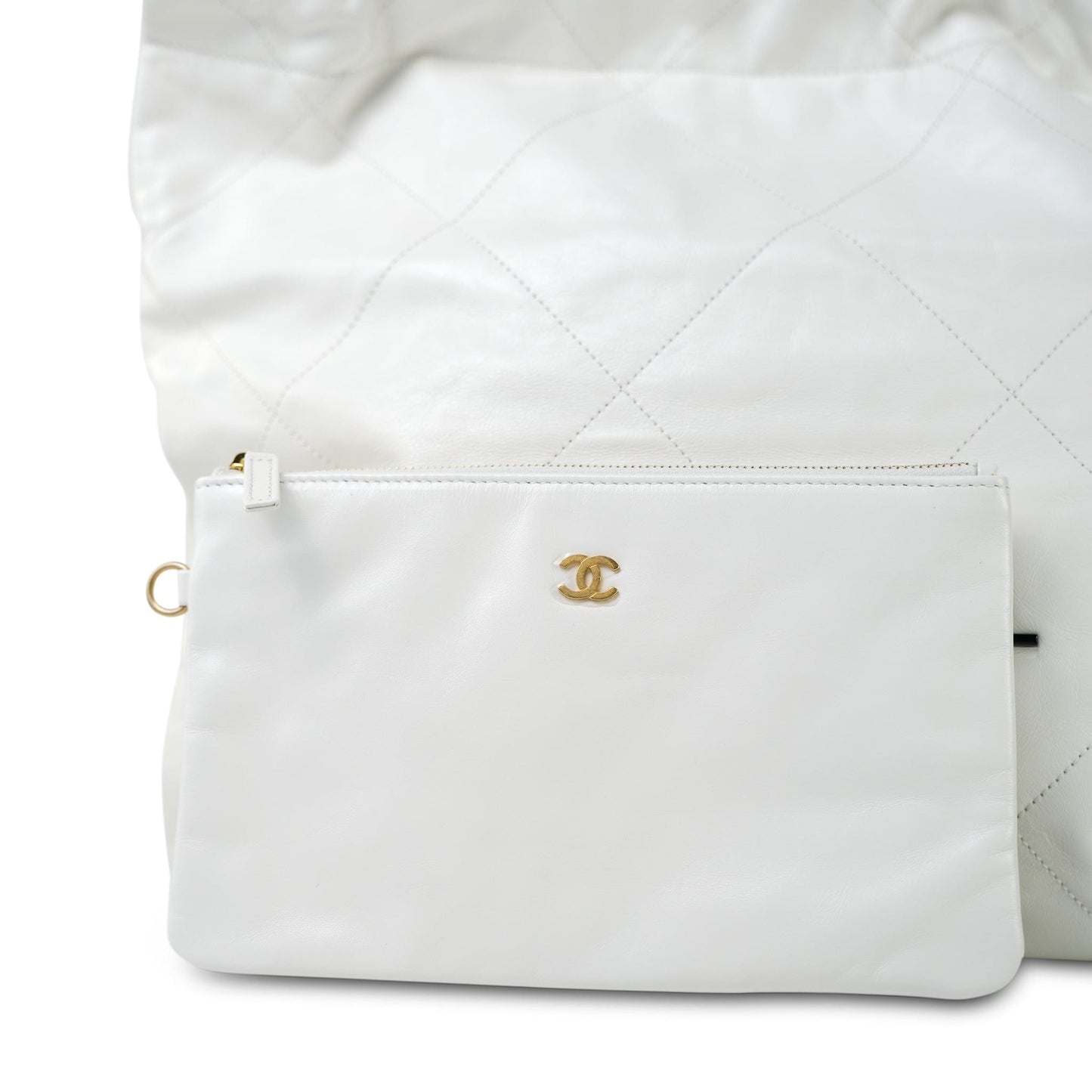 White Calfskin Quilted 22 Hobo Bag Medium Black/Aged Gold Hardware