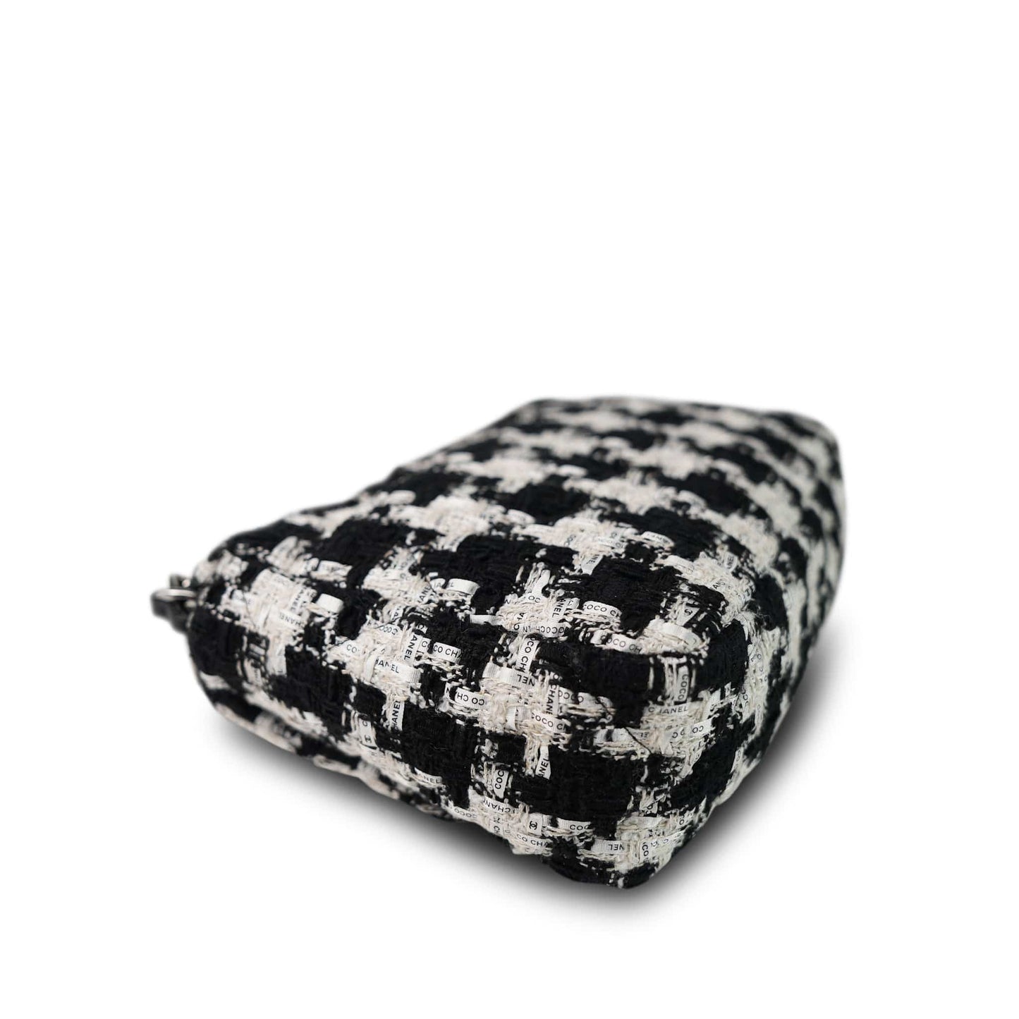 20S Ecru Black & White Ribbon Tweed Quilted 19 Flap Small Mixed Hardware