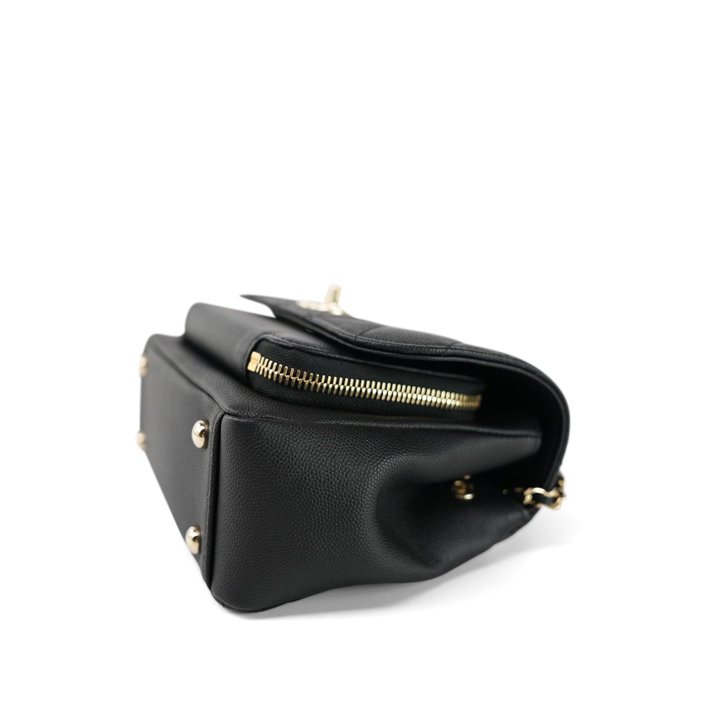 20B Black Caviar Quilted Business Affinity Flap Small Light Gold Hardware