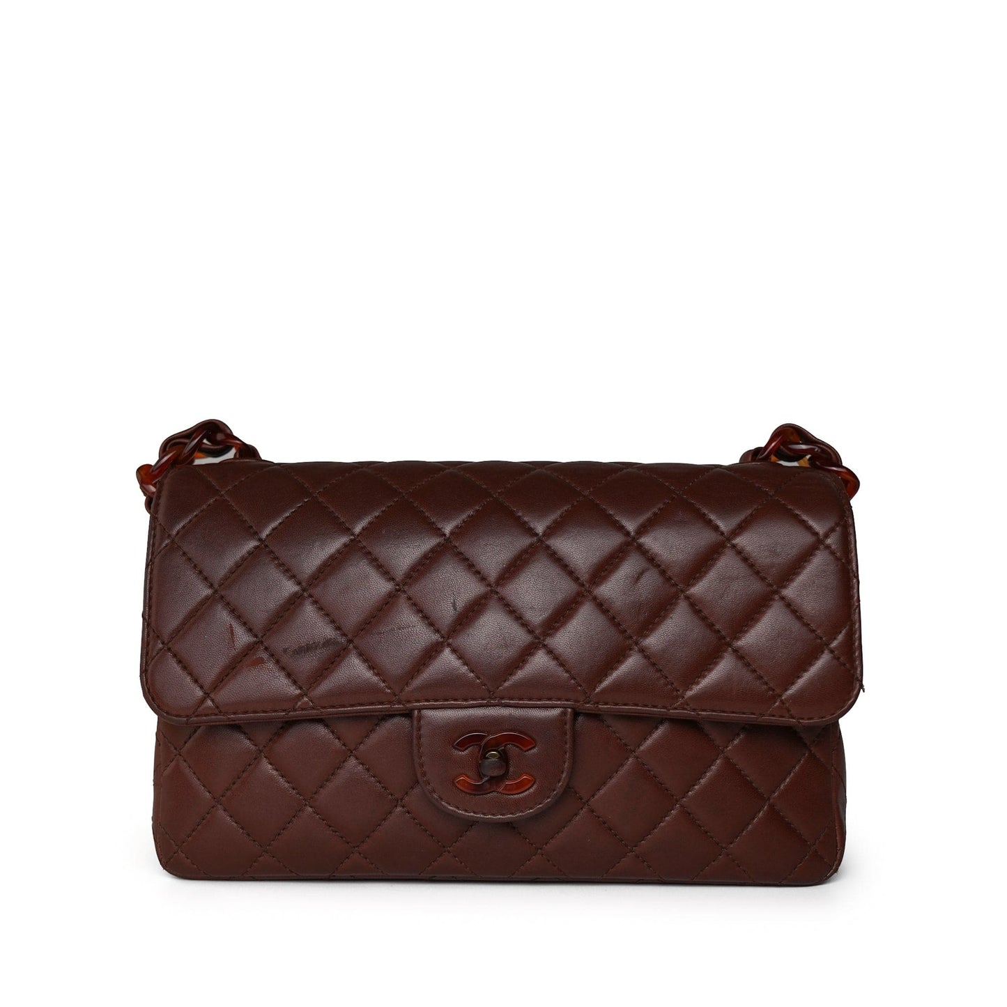 Vintage Brown Lambskin Quilted Single Flap Medium Tortoiseshell Hardware