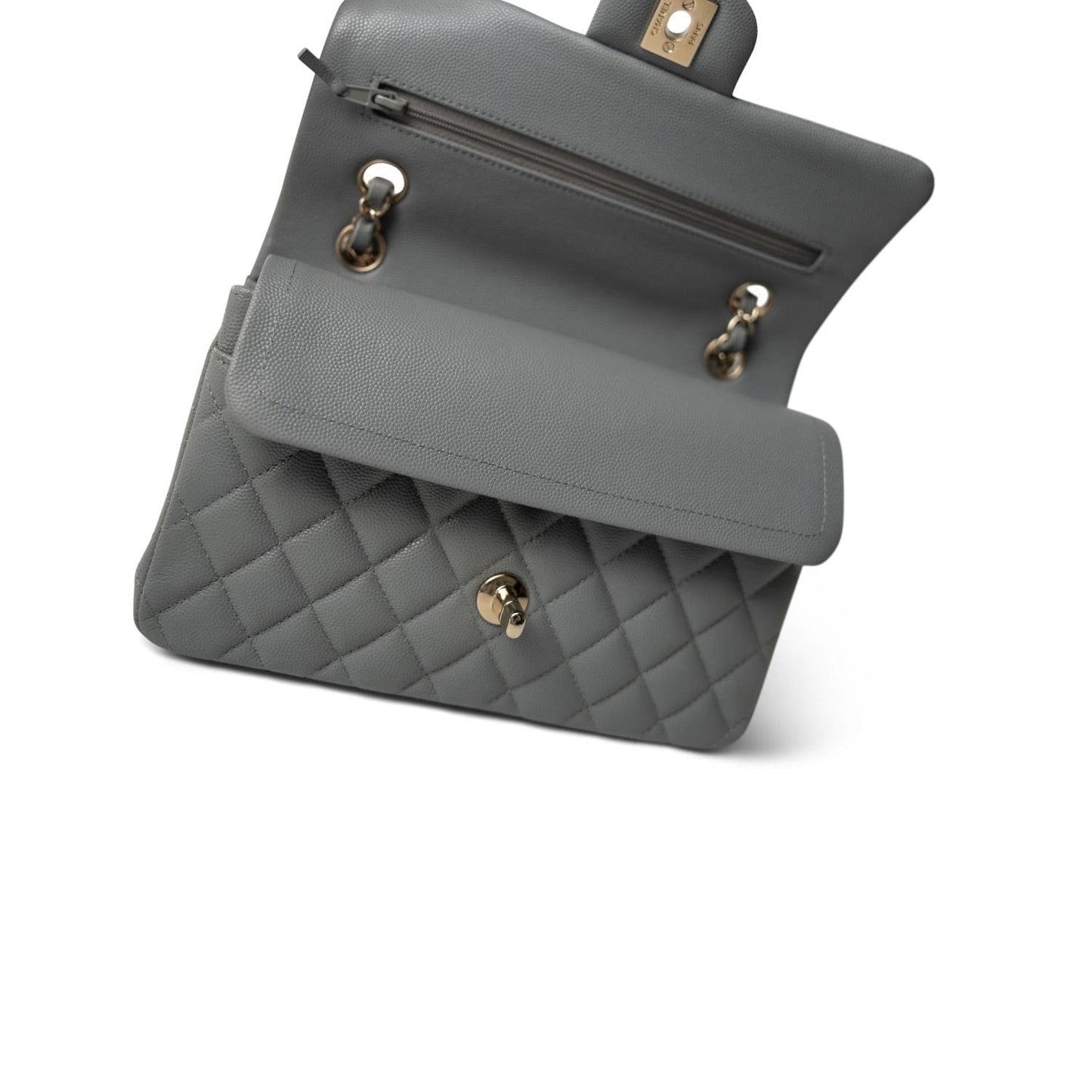 20C Grey Caviar Quilted Classic Flap Small LGHW