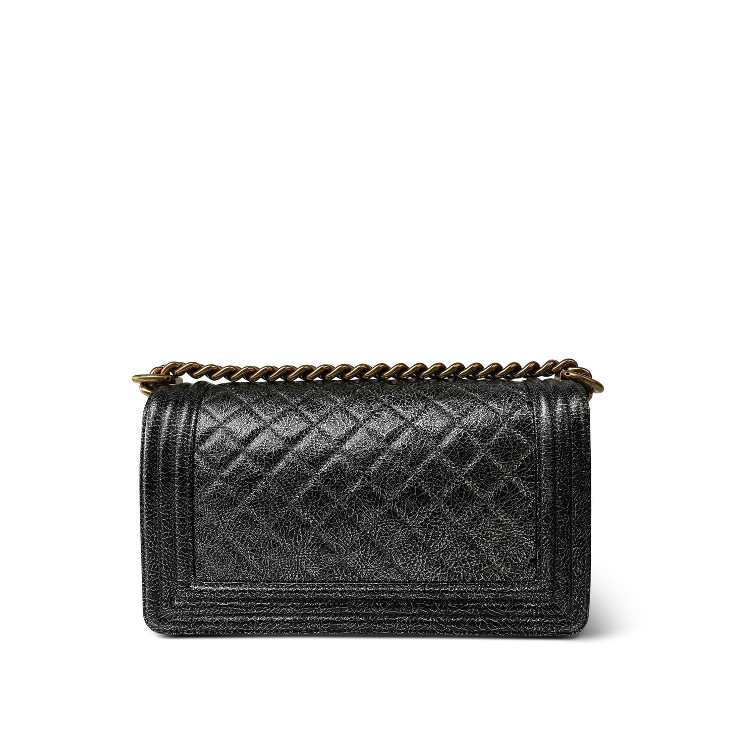 17A Black Silver Metallic Cracked Calfskin Boy Bag Old Medium Aged Bronze/Gold Hardware