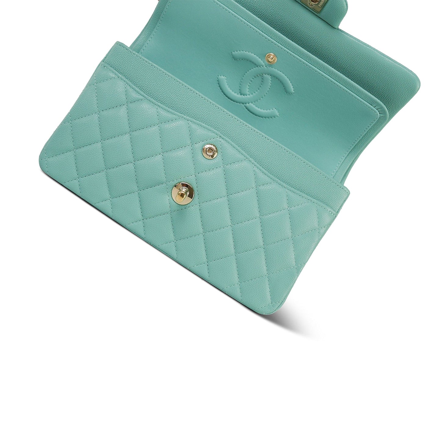 20c Tiffany Blue Caviar Quilted Small Classic Flap LGHW