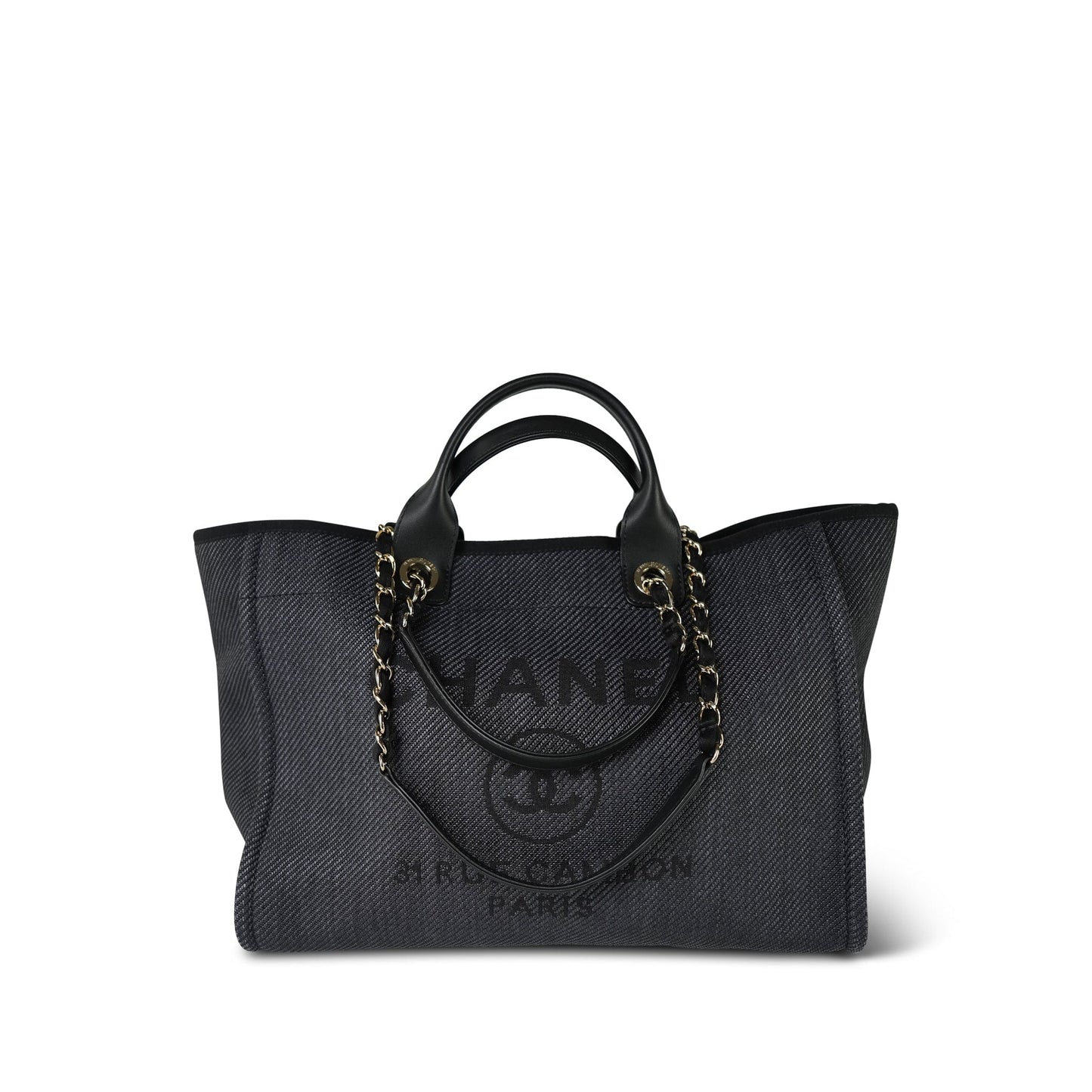 20A Black Mixed Fibers Medium Deauville Tote Light Gold Hardware