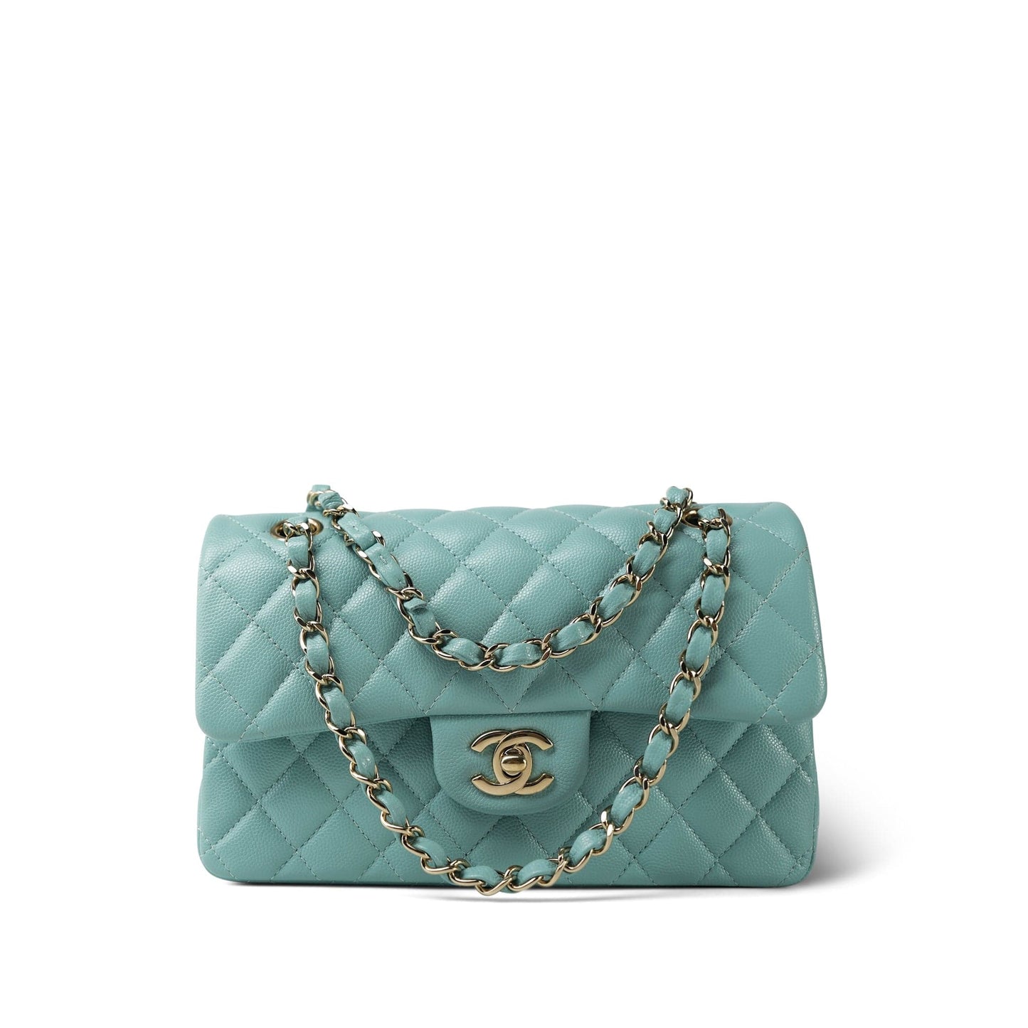 20C Tiffany Blue Caviar Quilted Classic Flap Small Light Gold Hardware