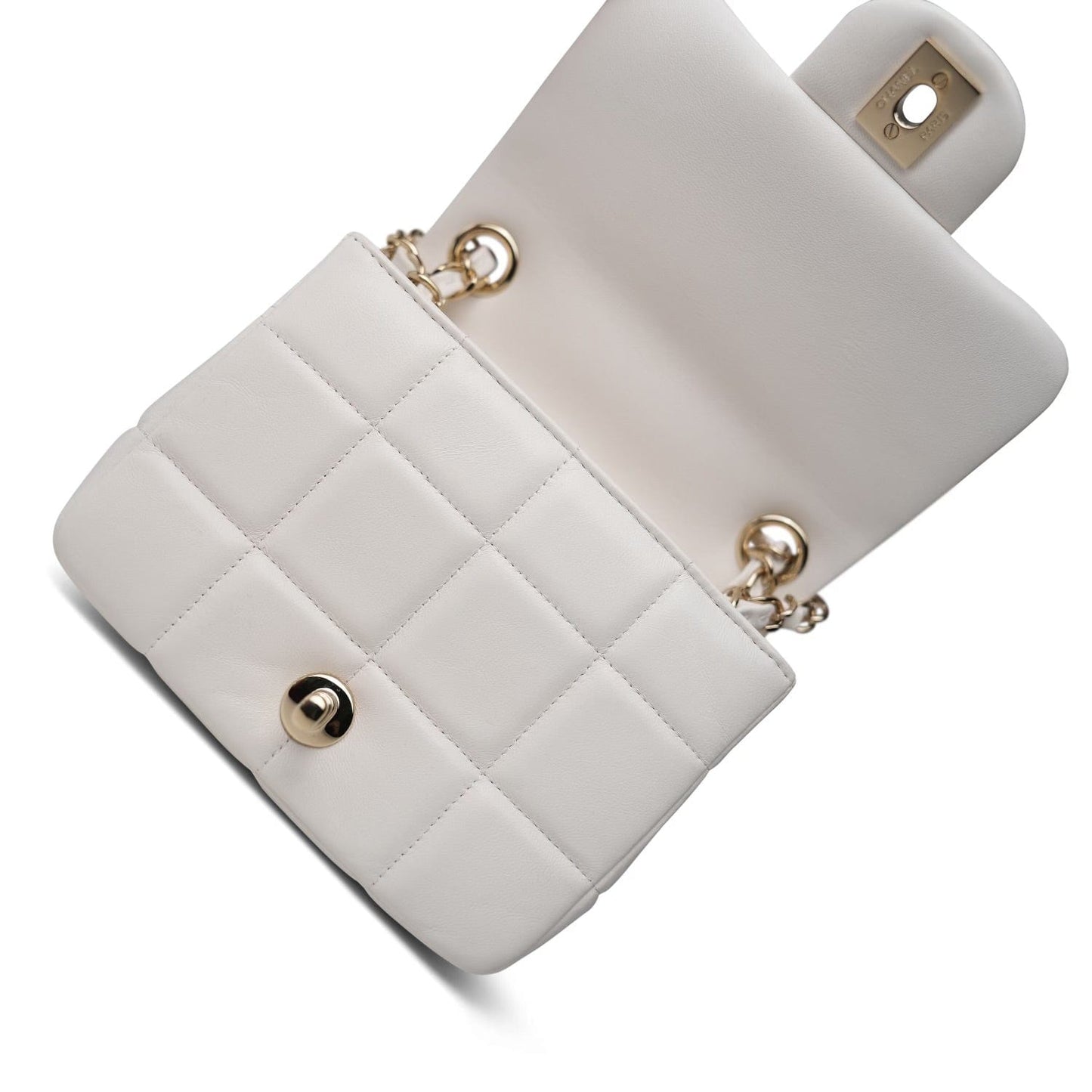 White Lambskin Quilted Monacoco Mini Square Flap LGHW
