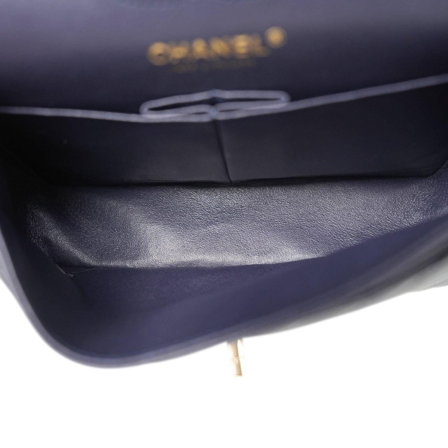 20B Navy Caviar Chevron Quilted Classic Flap Small Light Gold Hardware