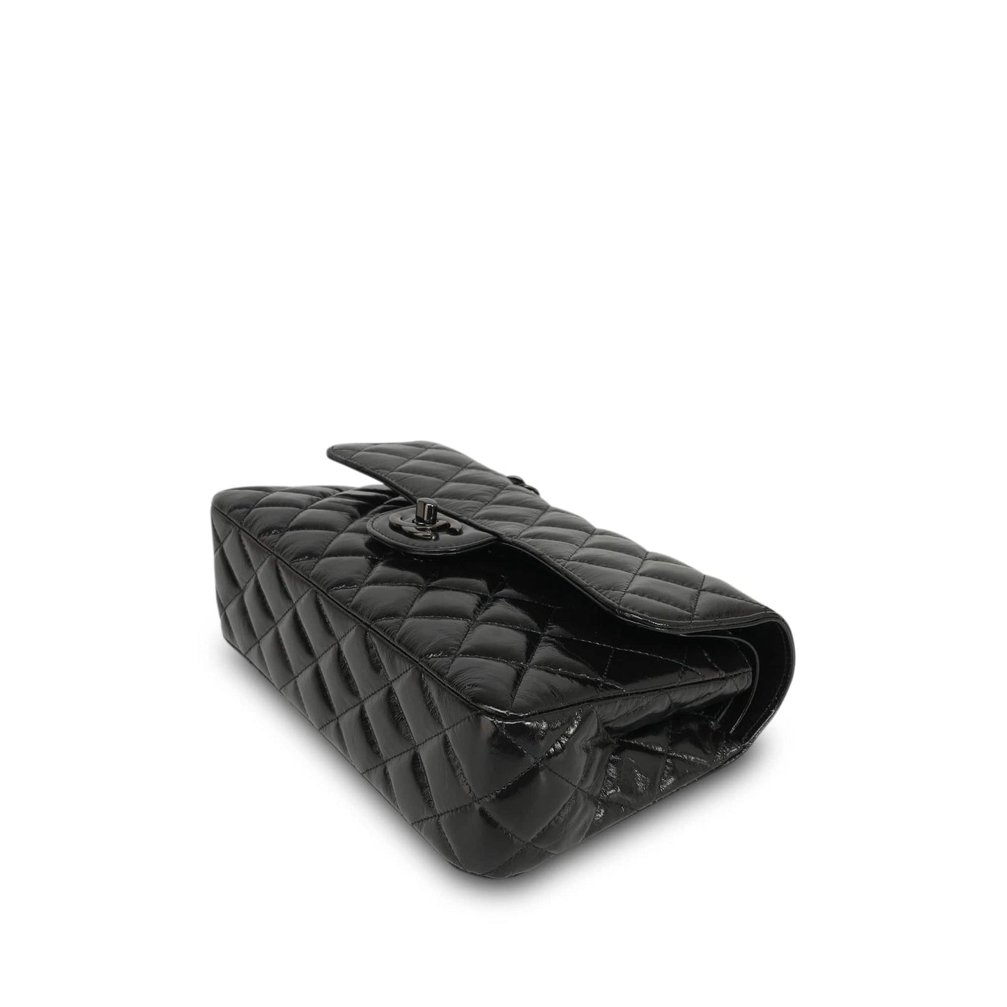 20S So Black Shiny Crumpled Calfskin Quilted Small Classic Flap