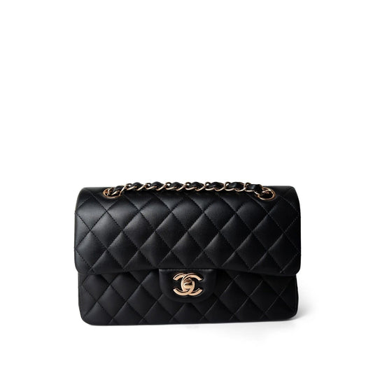 21B Black Lambskin Quilted Classic Flap Small Rose Gold Hardware
