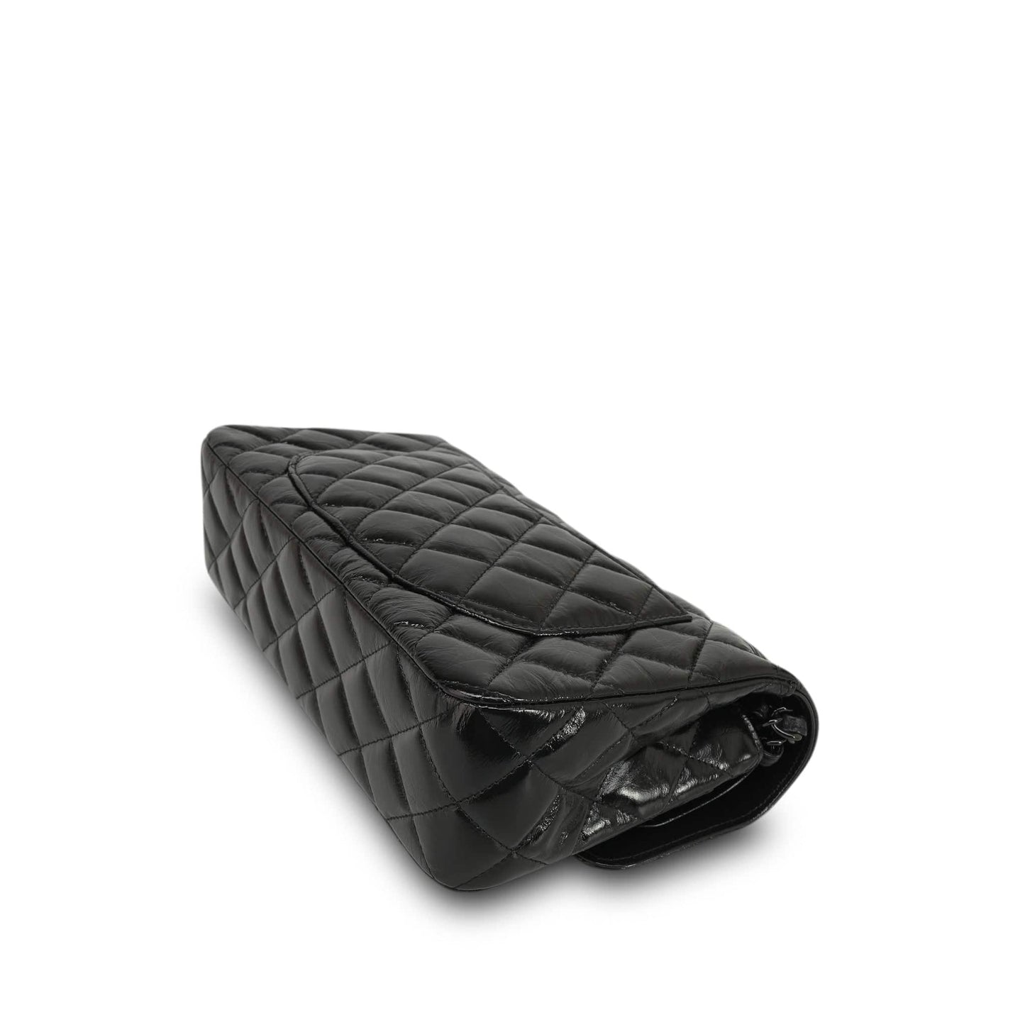 20S So Black Shiny Crumpled Calfskin Quilted Small Classic Flap