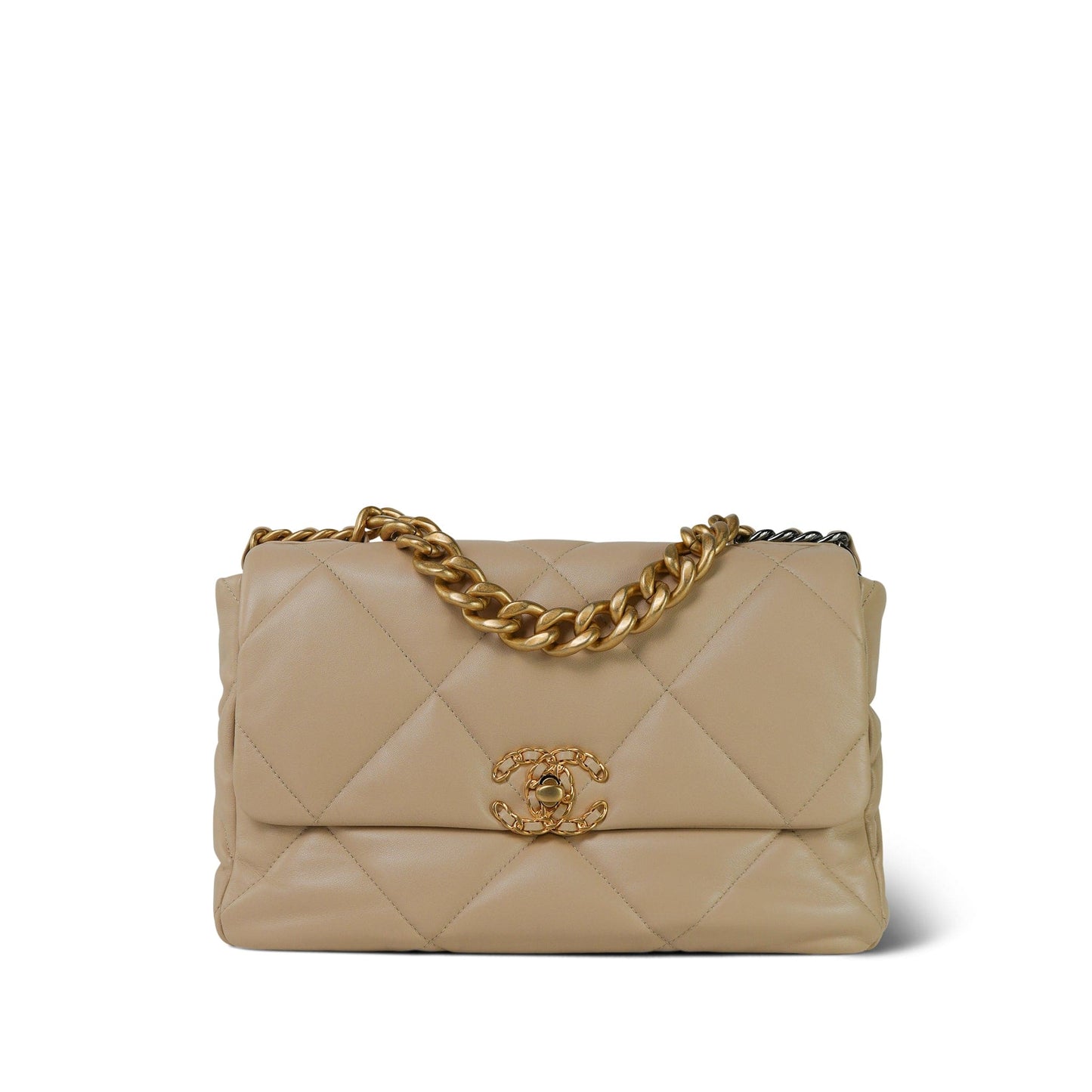 21B Beige Lambskin Quilted 19 Flap Medium/Large Mixed Hardware