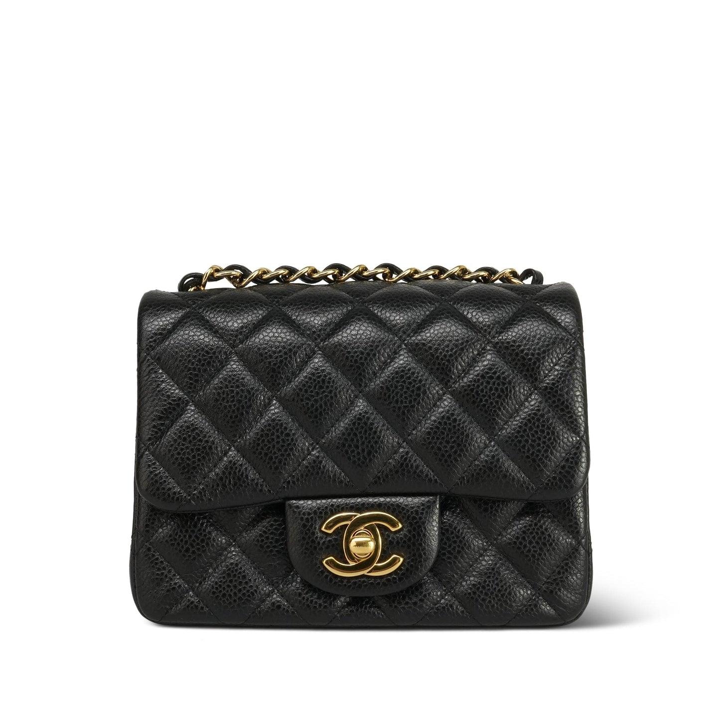 12A Black Caviar Quilted Mini Square Flap Gold Hardware