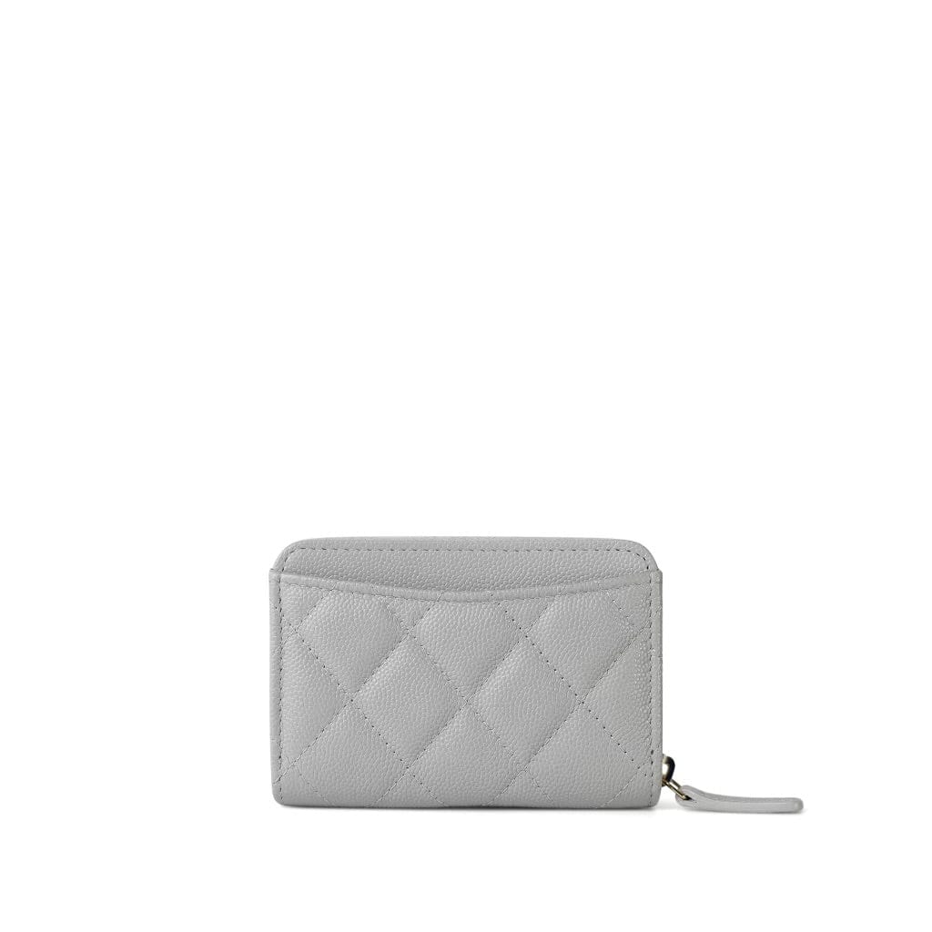 21A Light Grey Caviar Quilted Zip Coin Purse