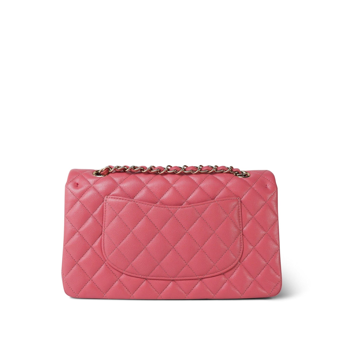 18S Pink Caviar Medium Quilted Classic Double Flap Light Gold Hardware