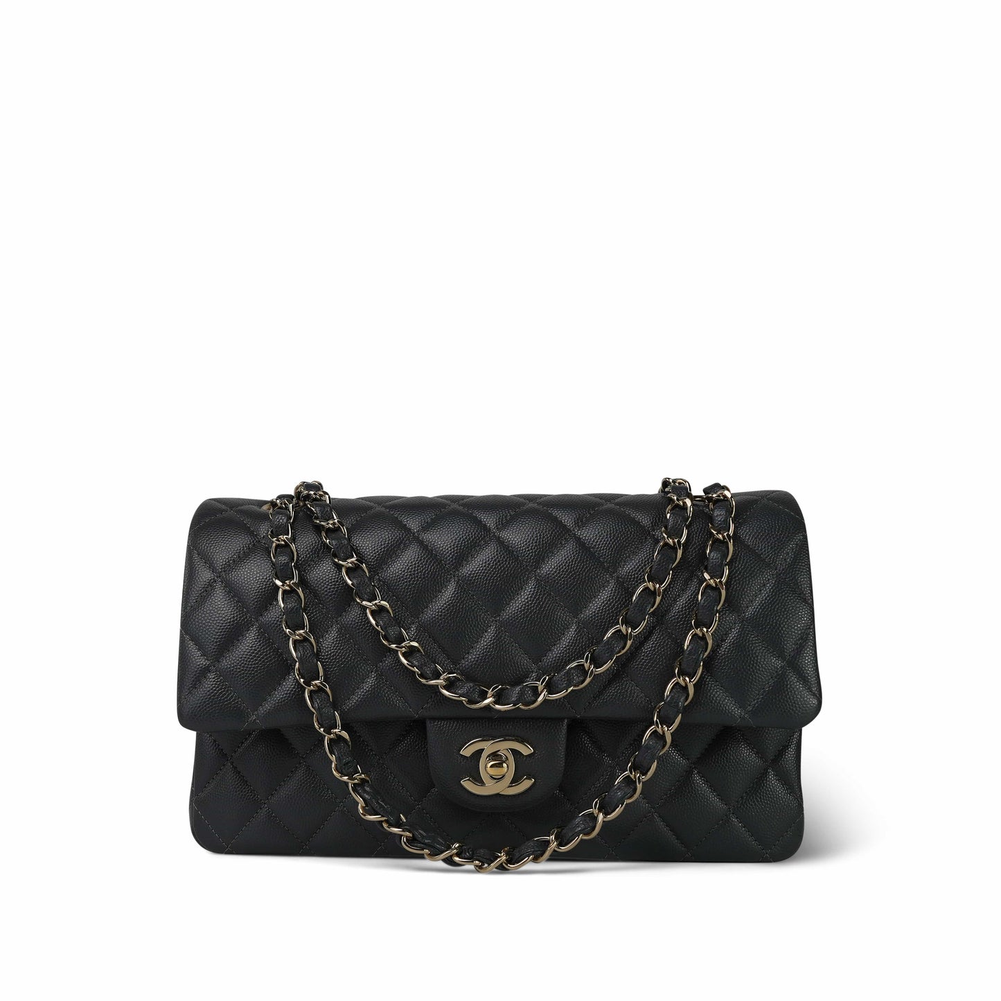 21B Dark Grey Caviar Quilted Classic Flap Medium Light Gold Hardware